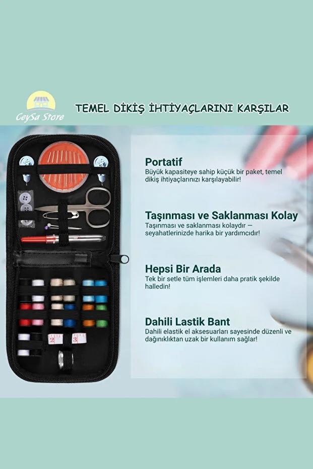 Dikiş Seti, Taşınabilir Mini Acil Durum ve Seyehat Dikiş Kiti, İplik, İğne, Makas, Mezura Dahil